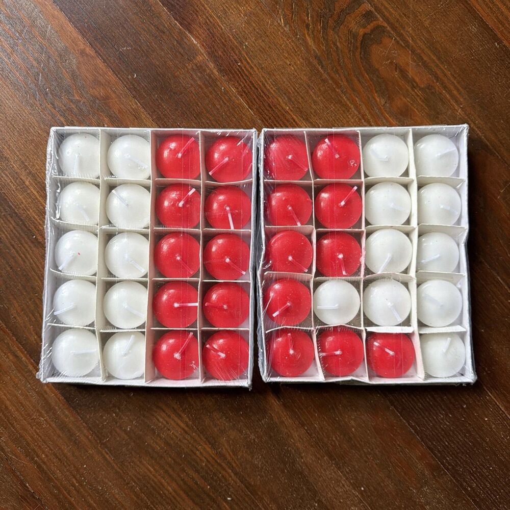 2 Boxes New White Red Floating Candles 20 Pcs Small Round Candles 40 Pieces
